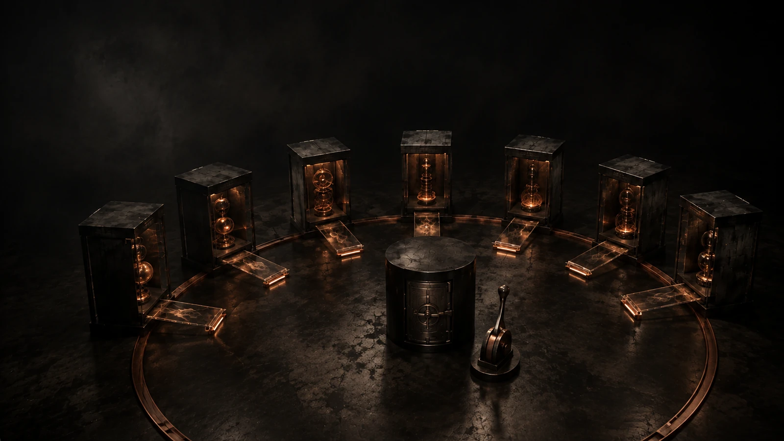 Generated editorial concept: seven proposal chambers arranged around a central review boundary.